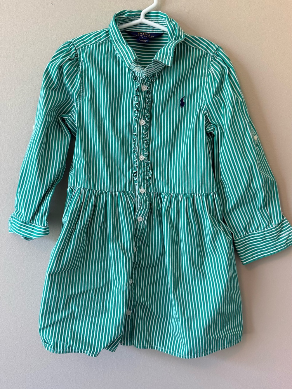 Ralph Lauren Teal and White Striped Girls Shirt Dress